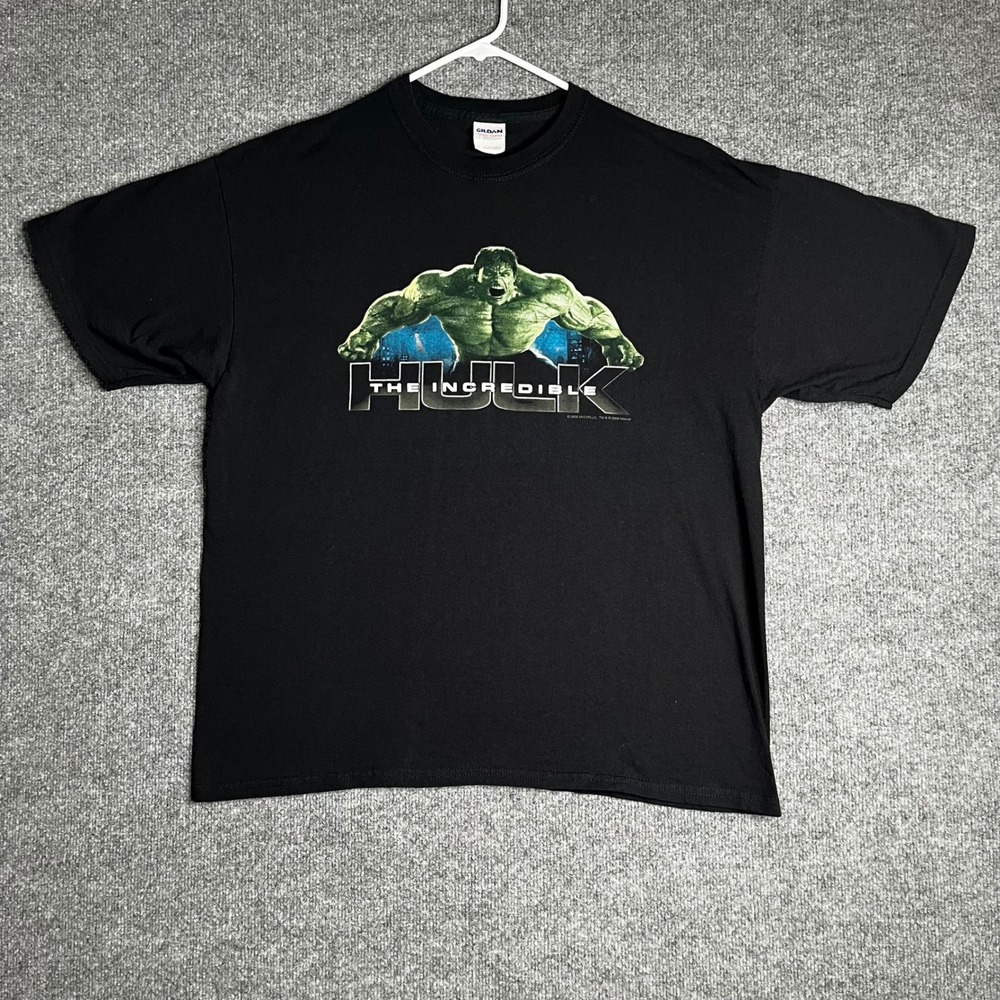 The Incredible Hulk Marvel Movie Promo T-Shirt XL Black Y2K 2008 Gildan Vintage